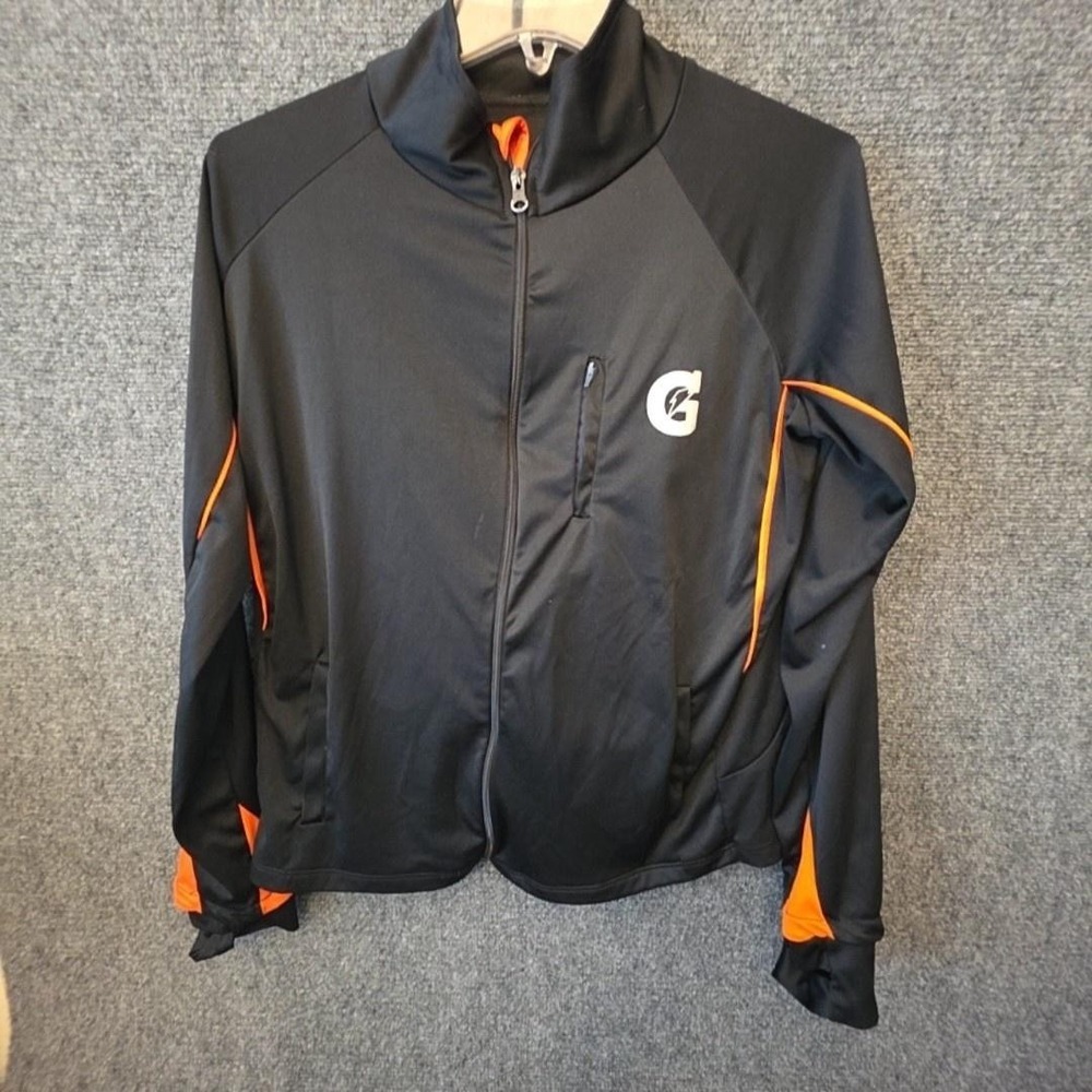 Gatorade Jacket Mens Large Black Track Full Zip Orange Trim Logo Running